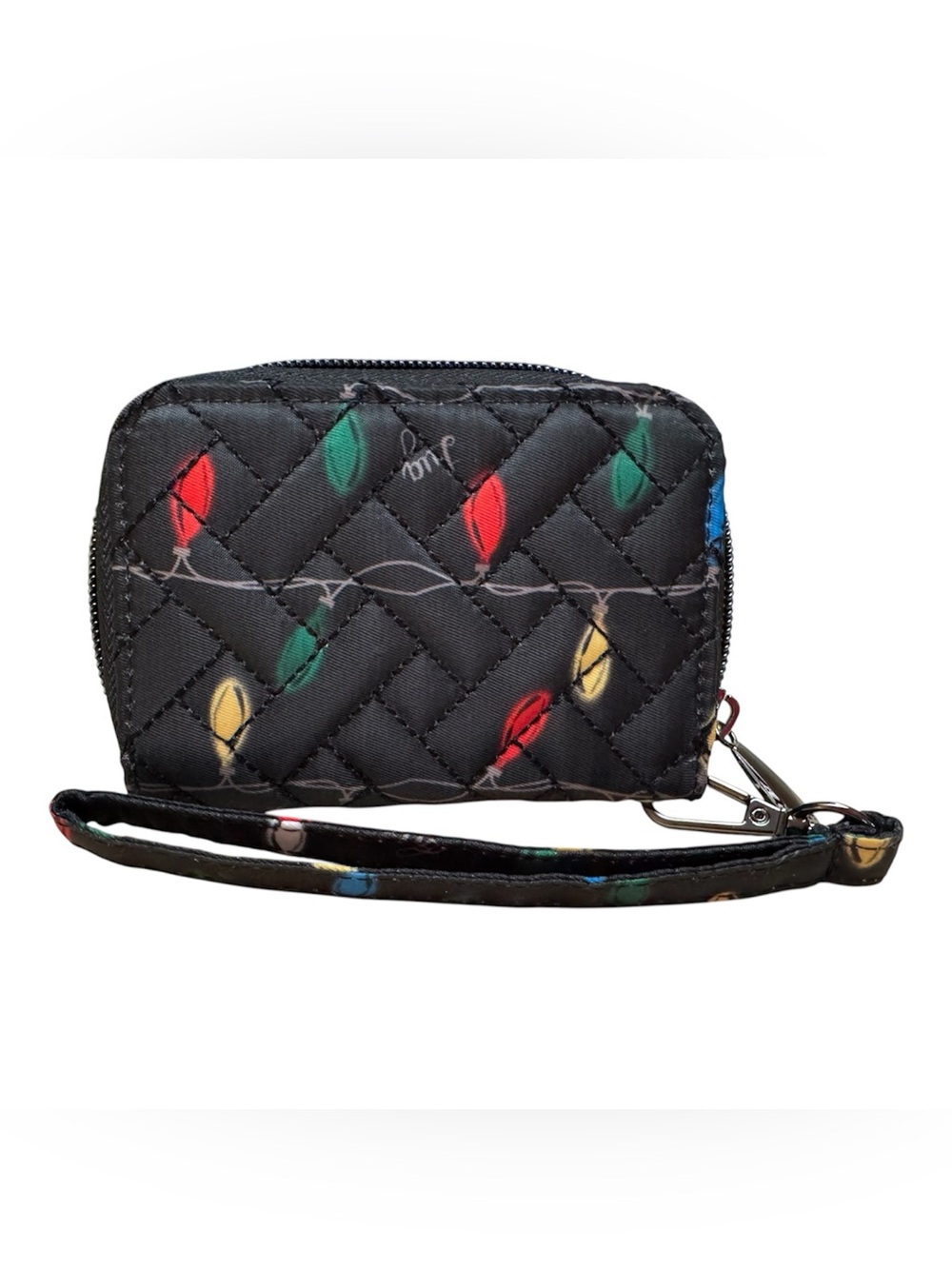 Lug Chipper Wristlet Wallet Black Christmas Holiday Lights Quilted NWOT - Picture 3 of 4